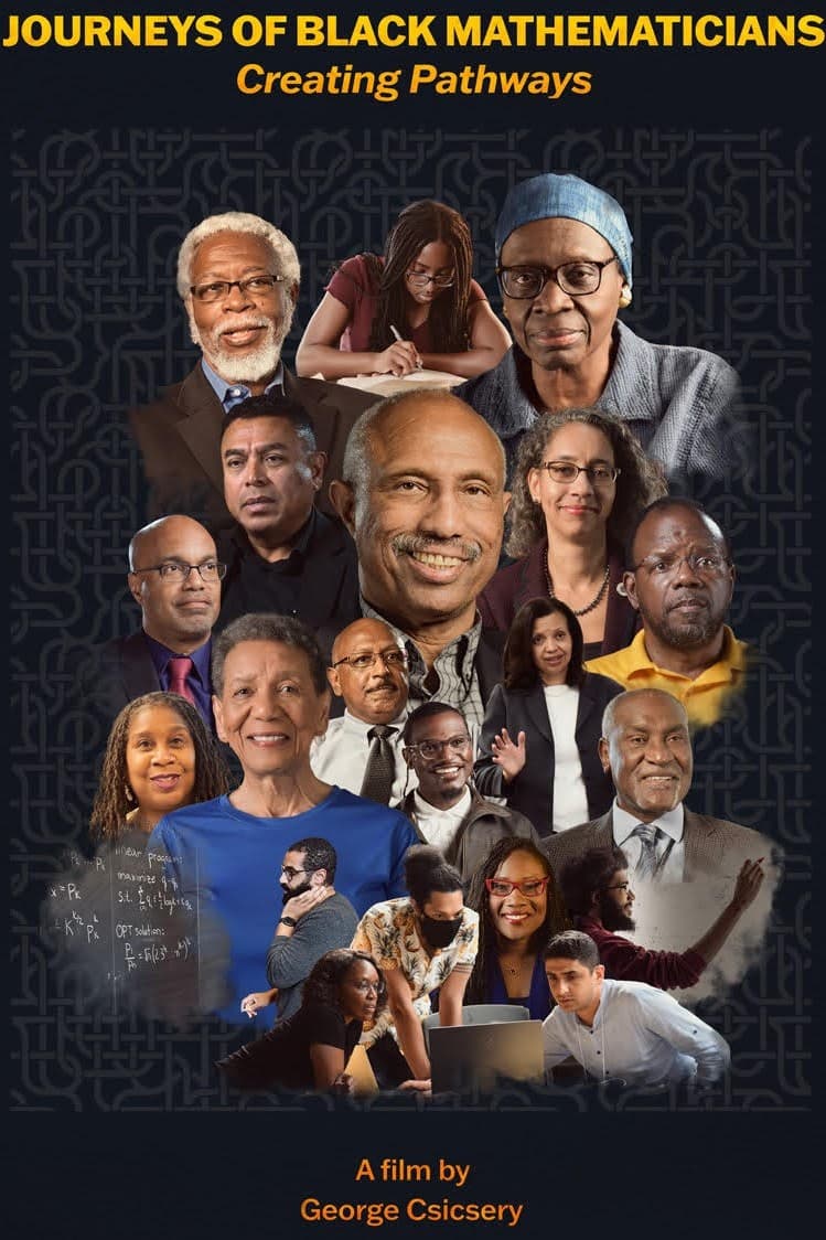 Film poster for Journeys of Black Mathematicians, featuring black mathematicians and a geometric background