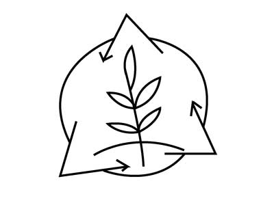 an icon representing biodiversity with plant at the centre and recycling symbol around it